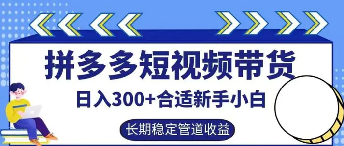 拼多多短视频带货日入300+有长期稳定被动收益，合适新手小白【揭秘】-副业库