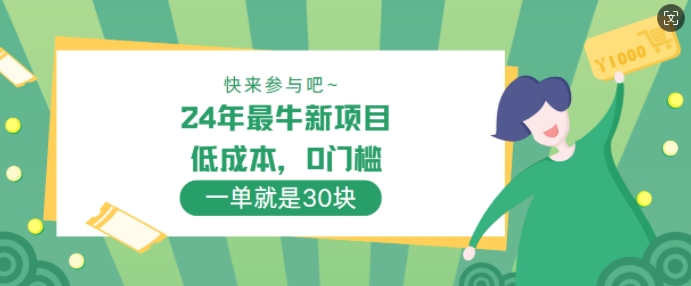 24年最牛新项目，低成本，0门槛 ，一单就是30块，轻松月入1w-副业库