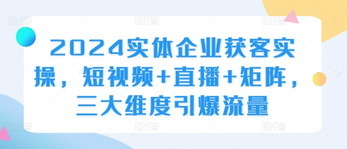 2024实体企业获客实操，短视频+直播+矩阵，三大维度引爆流量-副业库