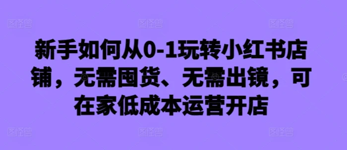 新手如何从0-1玩转小红书店铺，无需囤货、无需出镜，可在家低成本运营开店-副业库