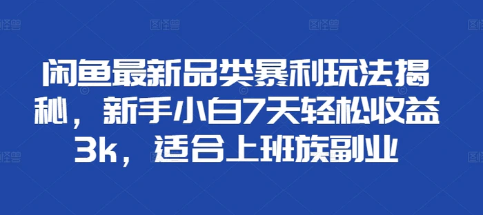 闲鱼最新品类暴利玩法揭秘，新手小白7天轻松收益3k，适合上班族副业-副业库