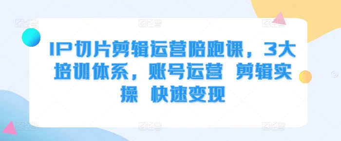 IP切片剪辑运营陪跑课，3大培训体系，账号运营 剪辑实操 快速变现-副业库