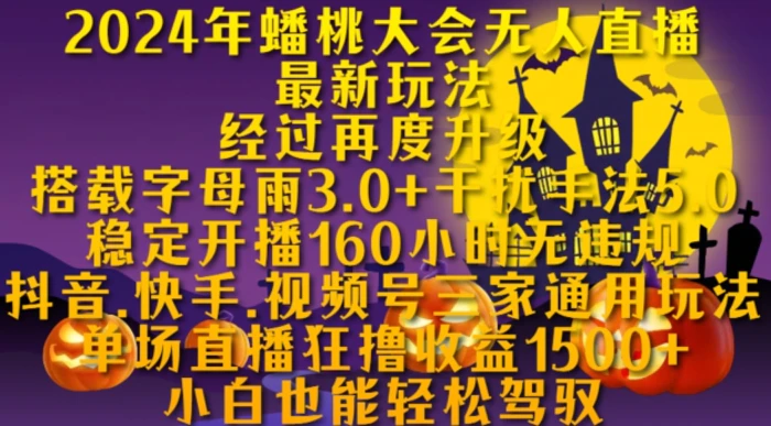 2024年蟠桃大会无人直播最新玩法，稳定开播160小时无违规，抖音、快手、视频号三家通用玩法【揭秘】-副业库