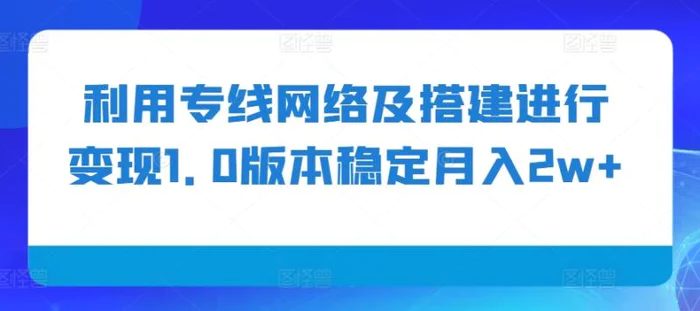 利用专线网络及搭建进行变现1.0版本稳定月入2w+【揭秘】-副业库