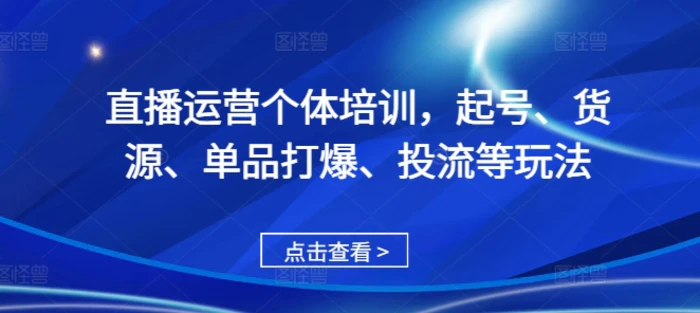 直播运营个体培训，起号、货源、单品打爆、投流等玩法-副业库