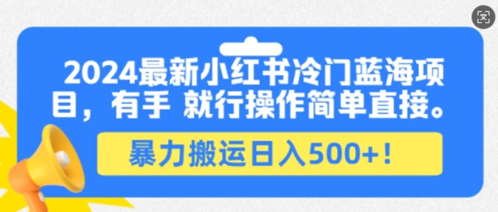2024最新小红书冷门蓝海项目，有手就行操作简单直接，暴力搬运日入500+-副业库