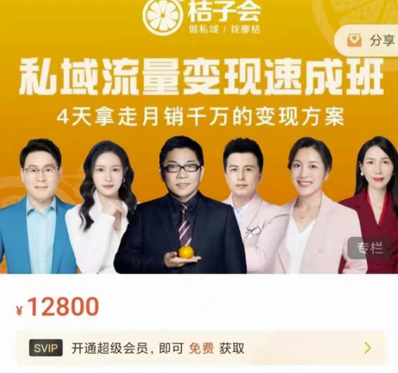 桔子会·私域流量变现速成班，4天拿走月销千万的变现方案 价值12800元-副业库