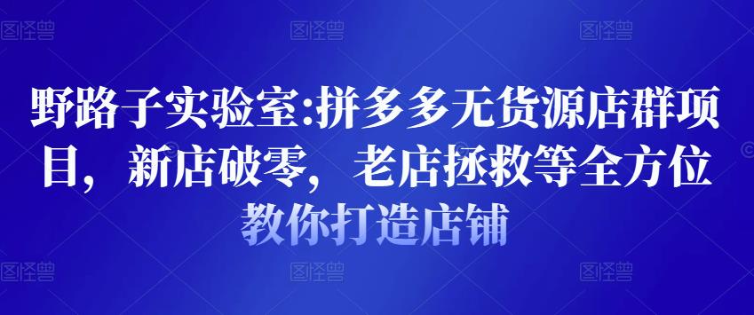 野路子实验室:拼多多无货源店群项目，新店破零，老店拯救等全方位教你打造店铺-副业库