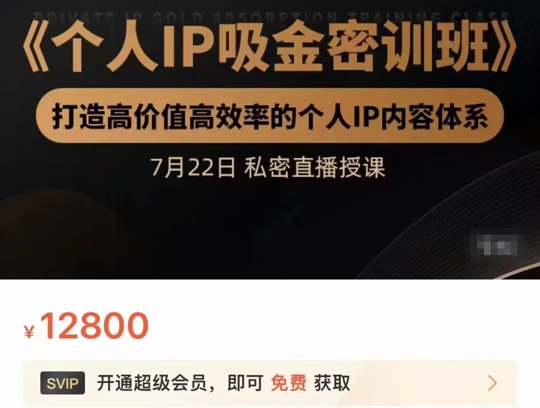 个人IP吸金密训班，打造高价值高效率的个人IP内容体系（价值12800元）-副业库