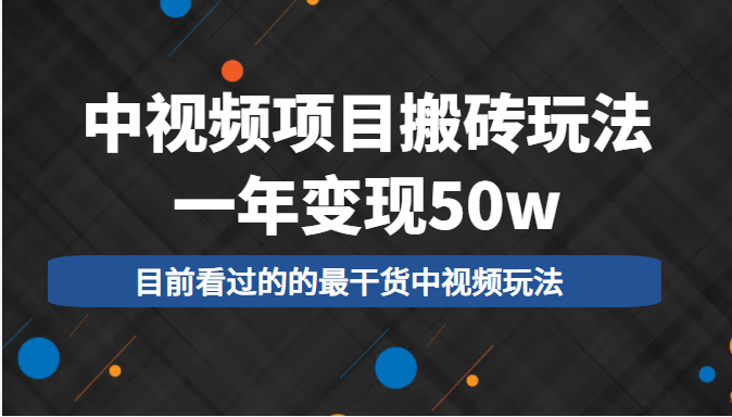 中视频项目搬砖玩法，一年变现50w，目前看过的的最干货中视频玩法-副业库