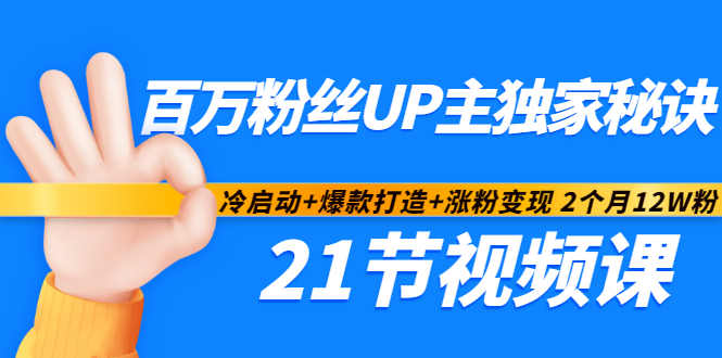 百万粉丝UP主独家秘诀：冷启动+爆款打造+涨粉变现2个月12W粉（21节视频课)-副业库
