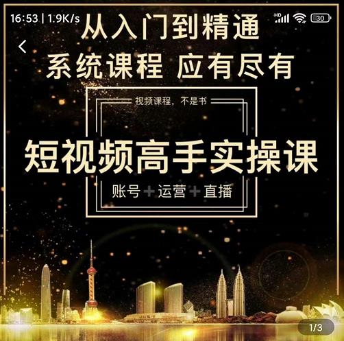 短视频高手实操课：账号+运营+直播，从入门到精通，系统课程，应有尽有-副业库