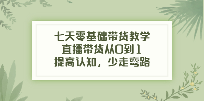 七天零基础带货教学，直播带货从0到1，提高认知，少走弯路-副业库