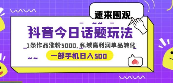 抖音今日话题玩法，1条作品涨粉5000，私域高利润单品转化一部手机日入500【揭秘】-副业库