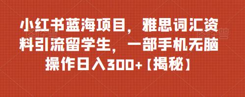 小红书蓝海项目，雅思词汇资料引流留学生，一部手机无脑操作日入300+【揭秘】-副业库