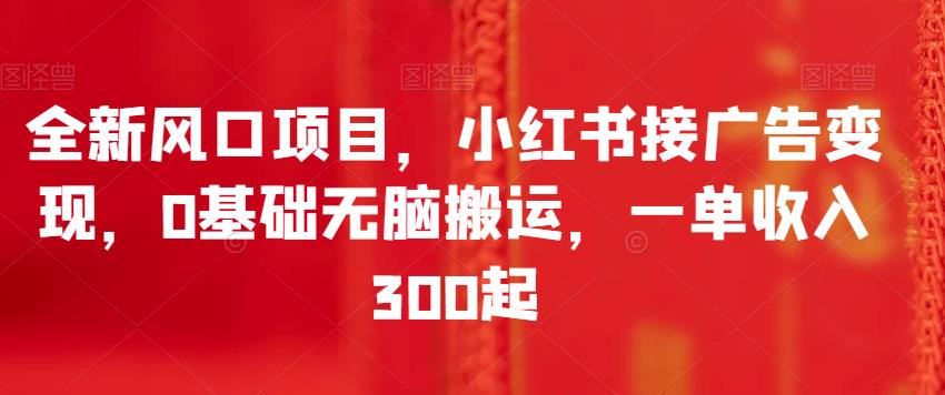 全新风口项目，小红书接广告变现，0基础无脑搬运，一单收入300起-副业库