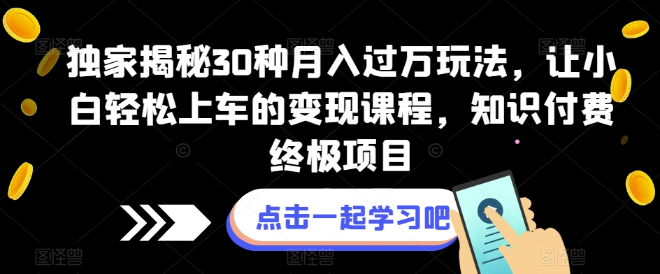 独家揭秘30种月入过万玩法，让小白轻松上车的变现课程，知识付费终极项目【揭秘】-副业库