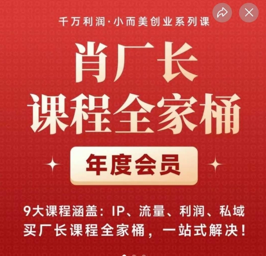 肖厂长课程全家桶，​9大课程涵盖:IP、流量、利润、私域、买厂长课程全家桶，一站式解决！-副业库