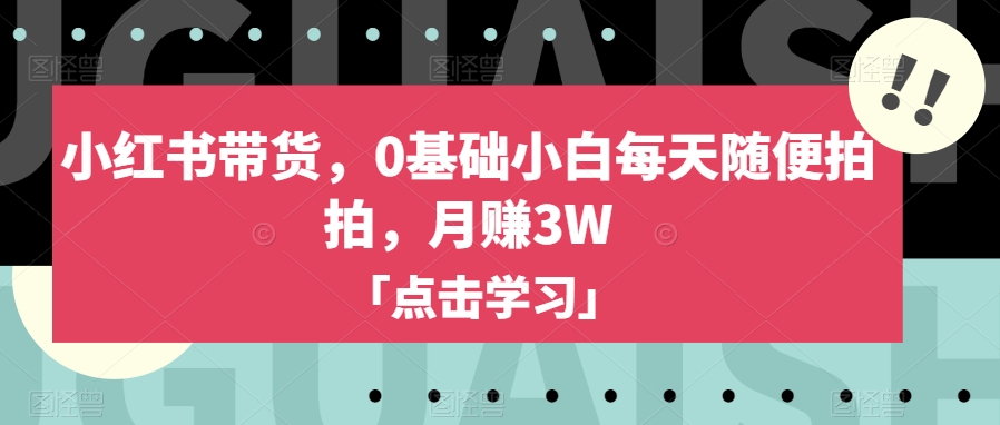 小红书带货，0基础小白每天随便拍拍，月赚3W【揭秘】-副业库