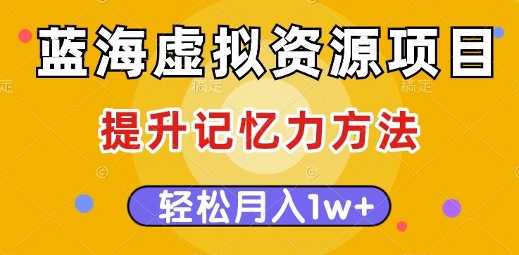 蓝海虚拟资源项目，提升记忆力方法，多种变现方式，轻松月入1w+【揭秘】-副业库
