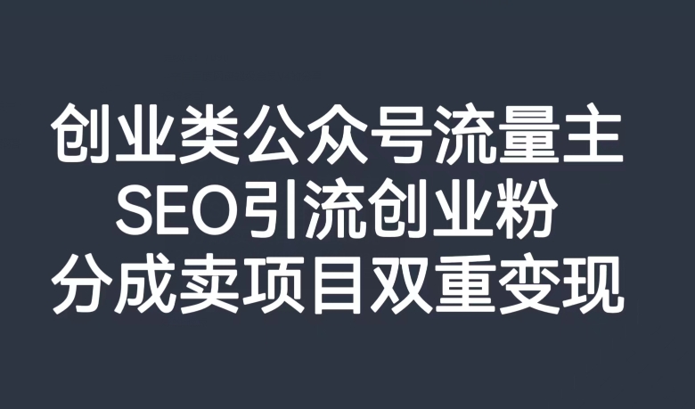创业类公众号流量主，SEO引流创业粉，分成卖项目双重变现【揭秘】-副业库
