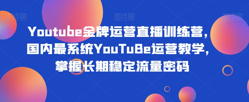 Youtube金牌运营直播训练营，国内最系统YouTuBe运营教学，掌握长期稳定流量密码-副业库