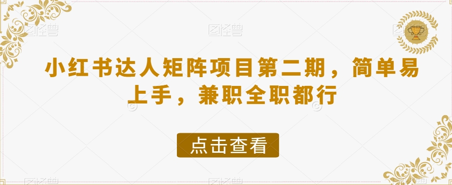 小红书达人矩阵项目第二期，简单易上手，兼职全职都行-副业库