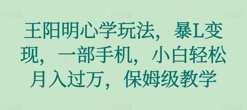 王阳明心学玩法，暴L变现，一部手机，小白轻松月入过万，保姆级教学【揭秘】-副业库