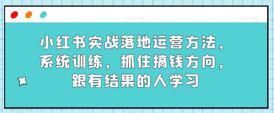 小红书实战落地运营方法，系统训练，抓住搞钱方向，跟有结果的人学习-副业库