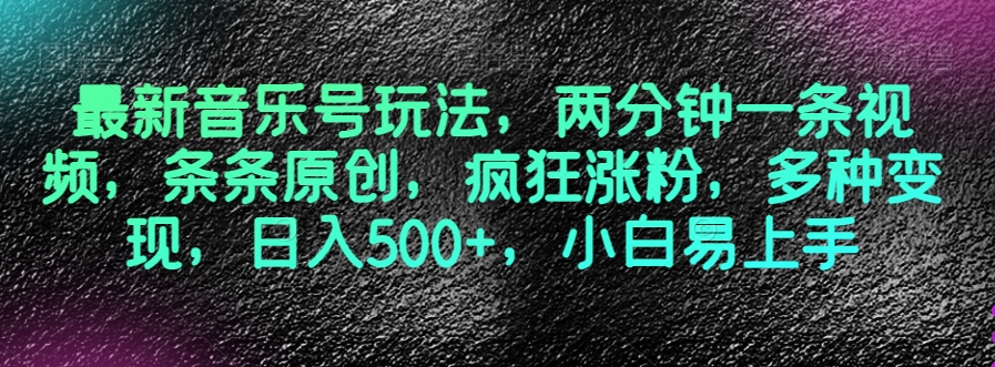 最新音乐号玩法，两分钟一条视频，条条原创，疯狂涨粉，多种变现，日入500+，小白易上手【揭秘】-副业库