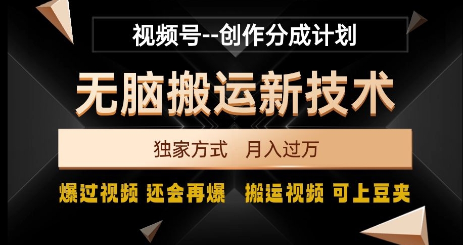 视频号无脑搬运新技术，破原创壕流量，独家方式，爆过视频，还会再爆【揭秘】-副业库