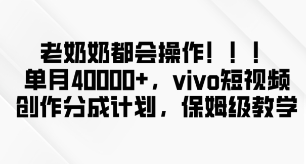 老奶奶都会操作，新平台无脑操作，单月40000+，vivo短视频创作分成计划【揭秘】-副业库