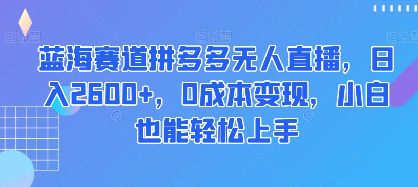 蓝海赛道拼多多无人直播，日入2600+，0成本变现，小白也能轻松上手【揭秘】-副业库