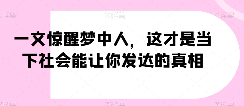 一文惊醒梦中人，这才是当下社会能让你发达的真相【公众号付费文章】-副业库