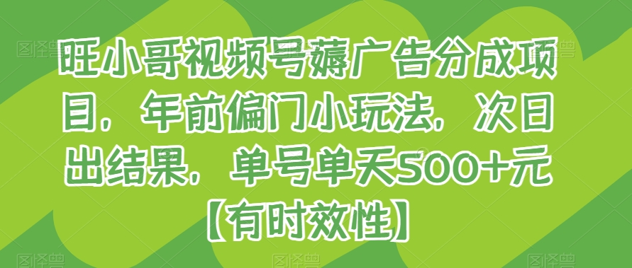 旺小哥视频号薅广告分成项目，年前偏门小玩法，次日出结果，单号单天500+元【有时效性】-副业库