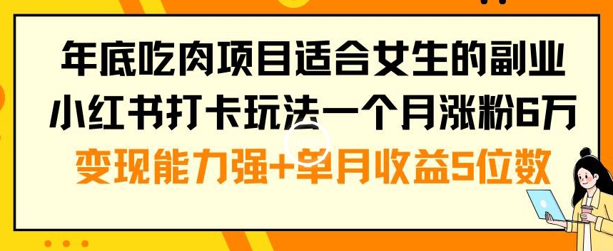 年底吃肉项目适合女生的副业小红书打卡玩法一个月涨粉6万+变现能力强+单月收益5位数-副业库