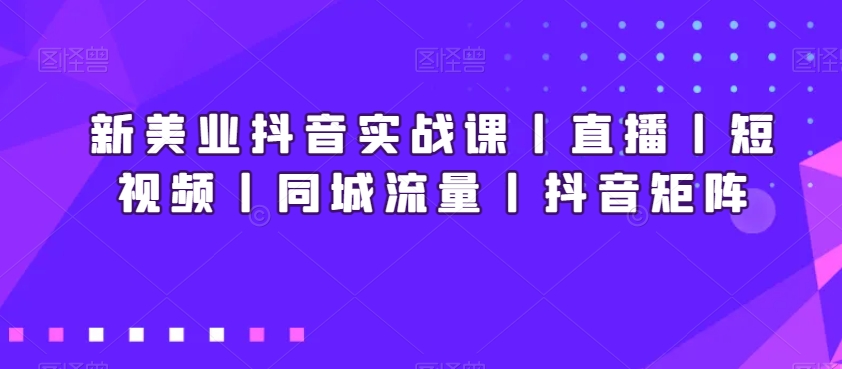 新美业抖音实战课丨直播丨短视频丨同城流量丨抖音矩阵-副业库