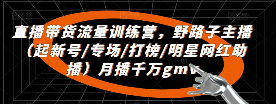 直播带货流量训练营，​野路子主播（起新号/专场/打榜/明星网红助播）月播千万gmv-副业库