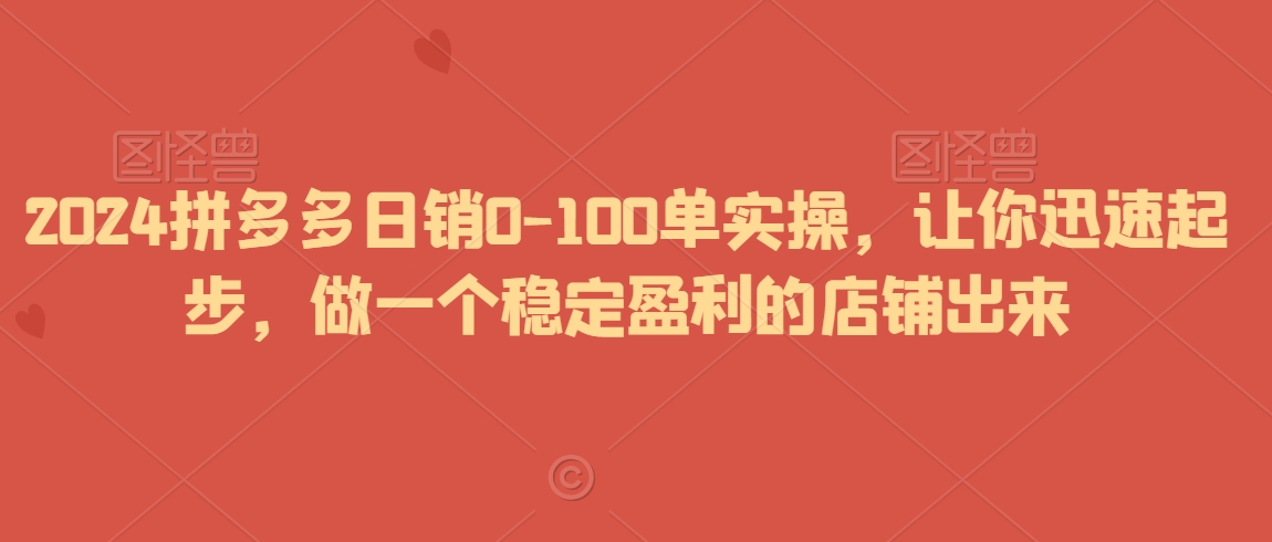 2024拼多多日销0-100单实操，让你迅速起步，做一个稳定盈利的店铺出来-副业库