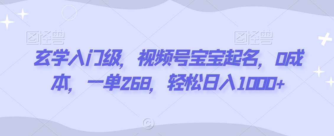 玄学入门级，视频号宝宝起名，0成本，一单268，轻松日入1000+-副业库