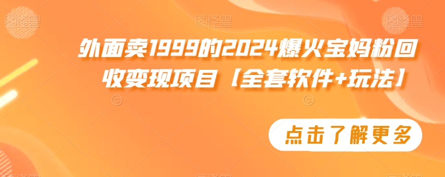 外面卖1999的2024爆火宝妈粉回收变现项目【全套软件+玩法】-副业库
