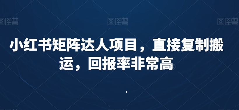 小红书矩阵达人项目，直接复制搬运，回报率非常高-副业库