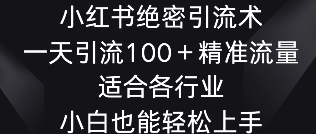 小红书绝密引流术，一天引流100+精准流量，适合各个行业，小白也能轻松上手-副业库