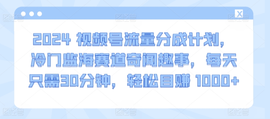 2024视频号流量分成计划，冷门监海赛道奇闻趣事，每天只需30分钟，轻松目赚 1000+-副业库