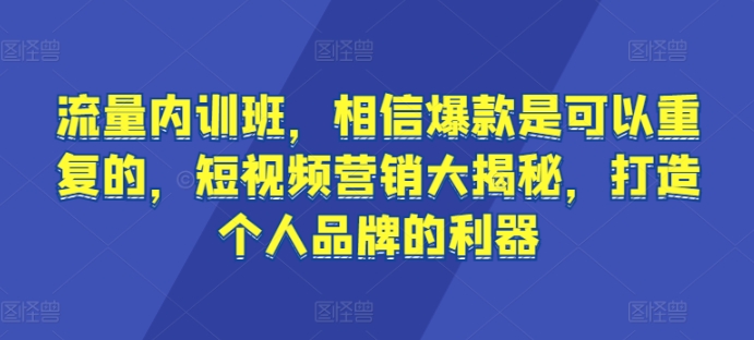 流量内训班，相信爆款是可以重复的，短视频营销大揭秘，打造个人品牌的利器-副业库