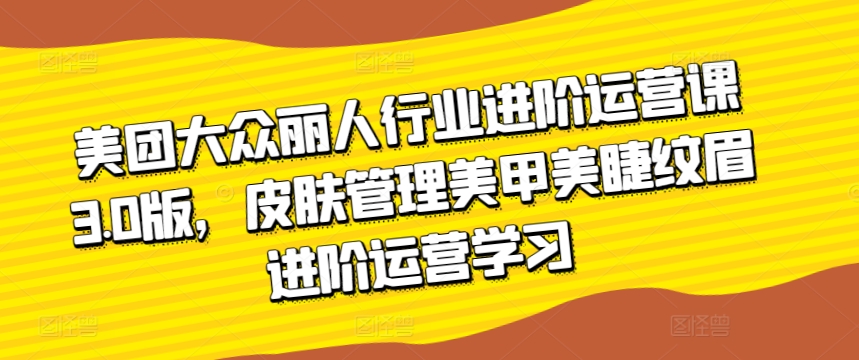 美团大众丽人行业进阶运营课3.0版，皮肤管理美甲美睫纹眉进阶运营学习-副业库