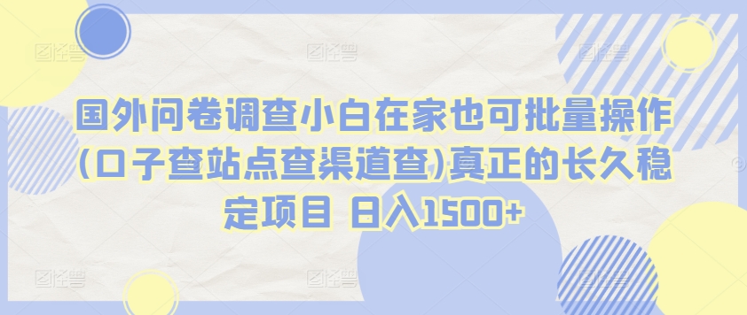国外问卷调查小白在家也可批量操作(口子查站点查渠道查)真正的长久稳定项目 日入1500+-副业库