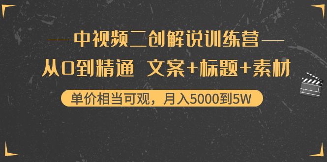 中视频二创解说训练营：从0到精通 文案+标题+素材、月入5000到5W-副业库