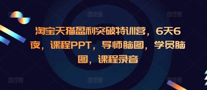 淘宝天猫盈利突破特训营，6天6夜，课程PPT，导师脑图，学员脑图，课程录音-副业库