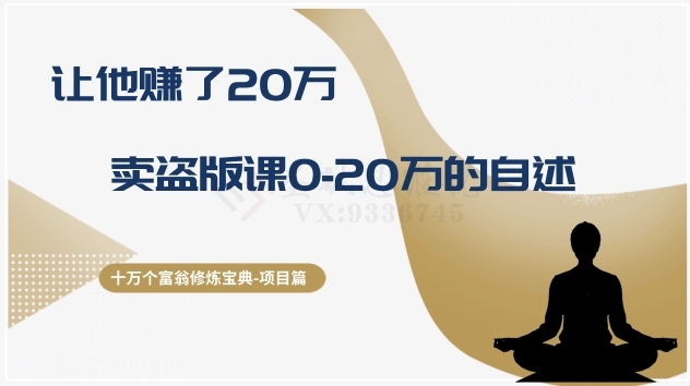 十万个富翁修炼宝典之9.让他赚了20万，卖盗版课0-20万的自述-副业库